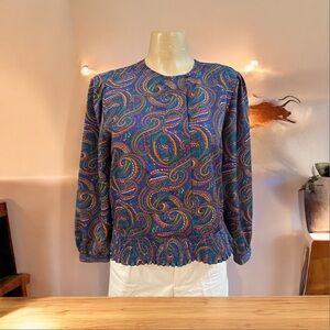 Laura and Jayne Blouse , 10 Petite, Blue ~ Multicolored Long Sleeves